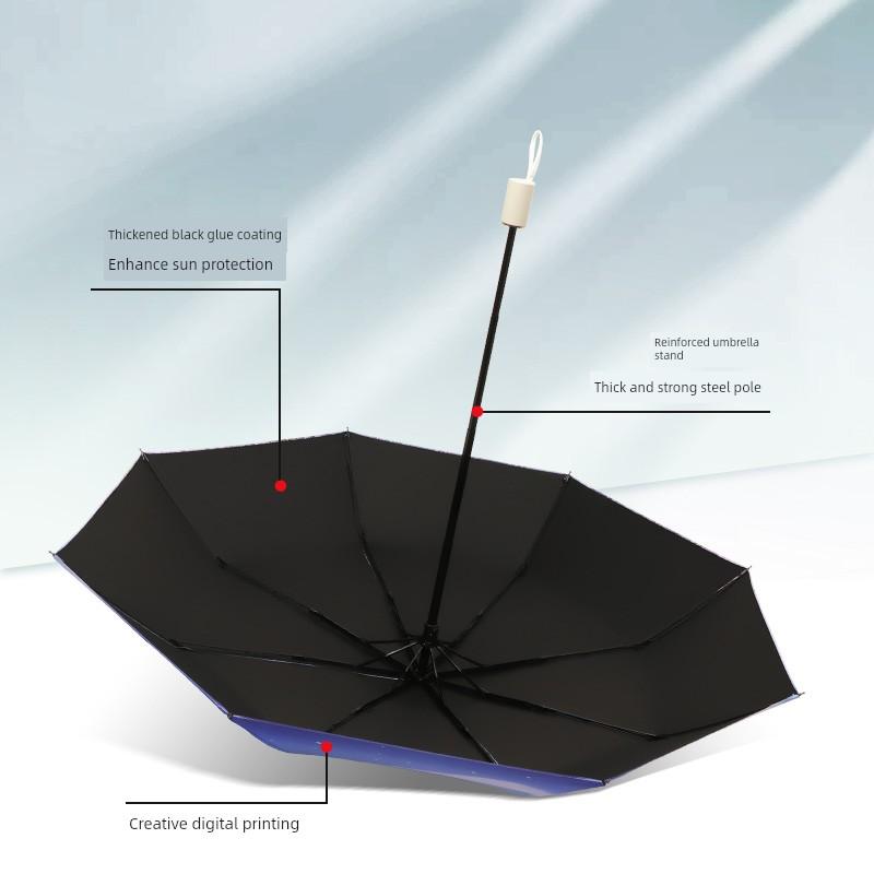 Dual-Purpose Folding Umbrella, Compact and Portable, Chinese Style Oil Painting Design, Super Strong Sun Protection, Uv Protection, Sun Umbrella for