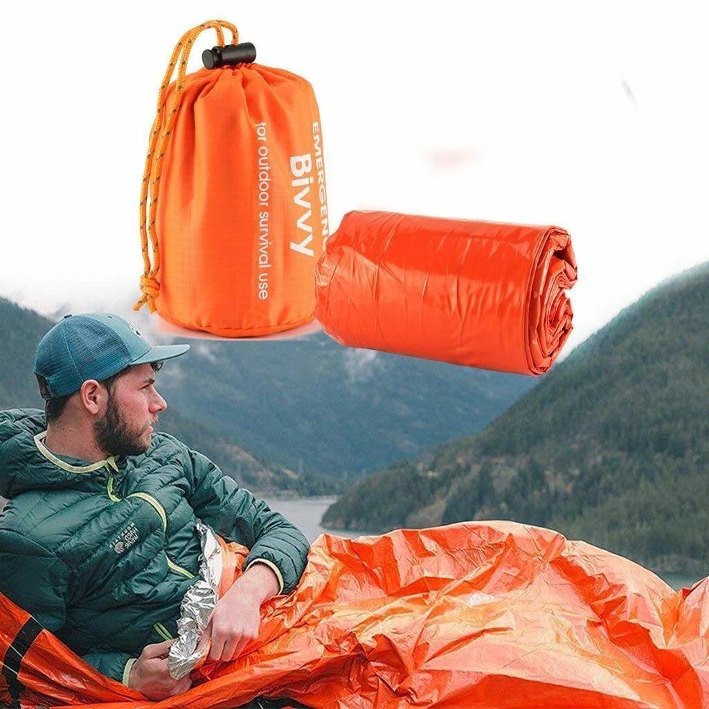 Multi-pack emergency sleeping bags, orange, drawstring bag, portable, suitable for outdoor camping