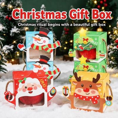 5pcs Carry Handle Cookie Packaging Box Cardboard Holiday Gift Packaging  For Christmas Party