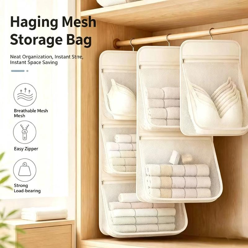 Hanging Closet Organizer Breathable Mesh Pockets Large Capacity For Underwear Socks Bras Small Wardrobe Items