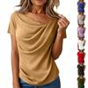 Women's Fashion Off-Shoulder Angled Neckline Short-Sleeve Knit T-Shirt Top