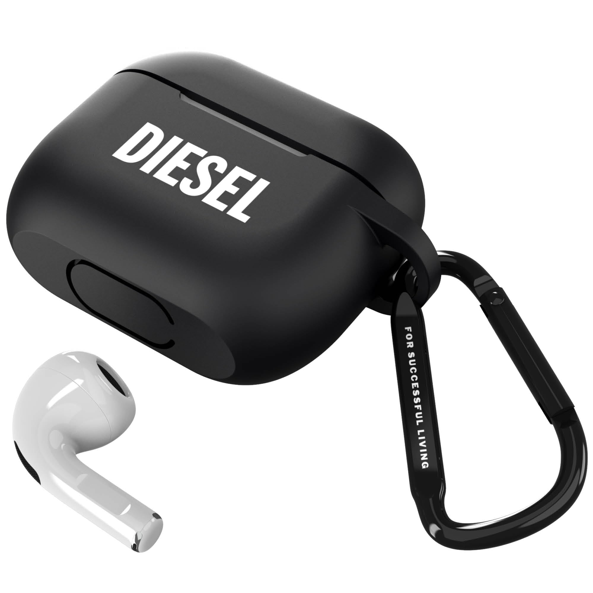 

DIESEL AirPods 3rd Generation Case, Stylish Silicone Cover with Carabiner (Diesel AirPods 3 Case, Black with Brand Logo)