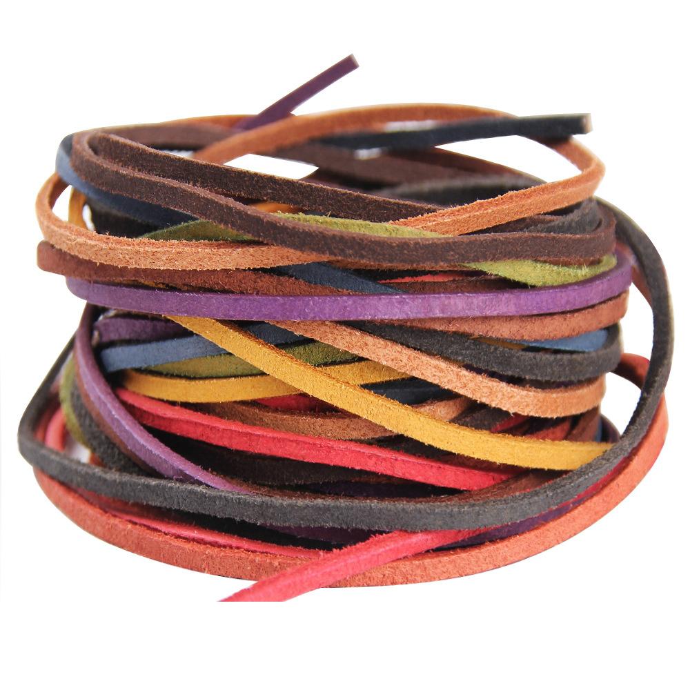 Corda Sottile Piatta in Vera Pelle di Mucca Scamosciata, 5 Metri, 3x2mm, Filo per Braccialetti Fai-da-te, Collane, Corda per Appendere, Cordino Decorativo, Accessori