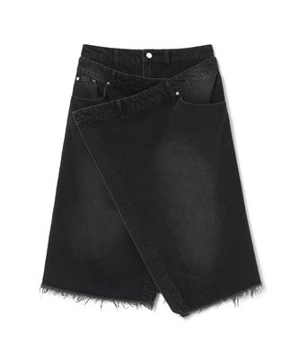 Milo Woman Denim Midi Wrap Skirt [Black Denim]