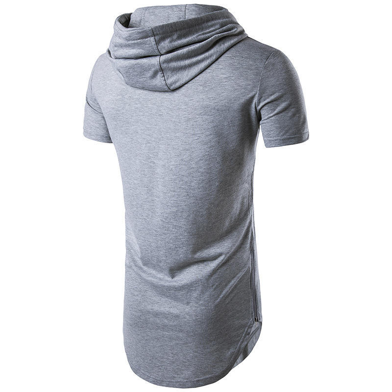 Men's T-shirt Hooded Zipper Decoration Medium Long Round Neck Base T-shirt