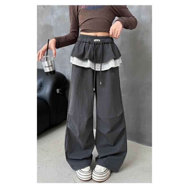 Pantaloni Cargo Autunnali per Bambini Ragazze Pre-adolescenti Streetwear Pantaloni Lunghi Pantaloni della Tuta per Adolescenti Decorazione Finta Gonna Pantaloni da Ginnastica per Bambini