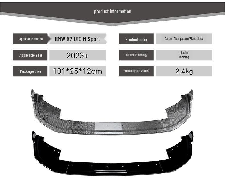 Compatible with 2023+ BMW X2 U10 M Sport MP Front Bumper Lip Splitter Trim Modification.