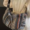 Tribal Style Shoulder Bag - Foldable, Crossbody, Zipper Closure, Striped Pattern, 1pc, Hand Washable