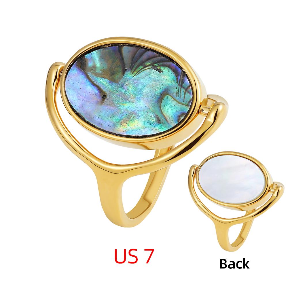 

Elegant Real Natural White&Abalone Shell Rings for Women Special Design Double Sided Rotating Ring Charm Zircon Party Gift