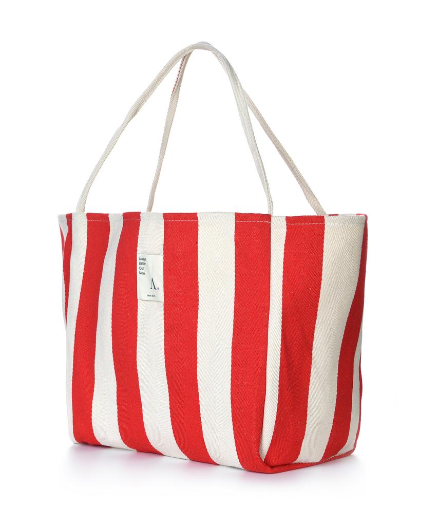 The-Abon Beach Cotton Stripe Big Shoulder Bag Red