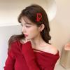 Red New Year's Red Hair Clip Chinese Style Matte Snap Hair Clips Red Rhinestone Hairpin  Girl