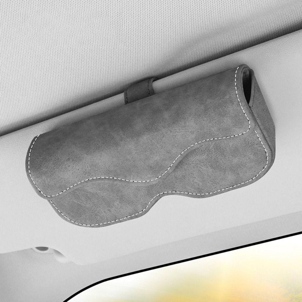 Shock-proof Car Glasses Bag Suede Leather Sunglasses Case Sun Visor Glasses Case  Car  Interior