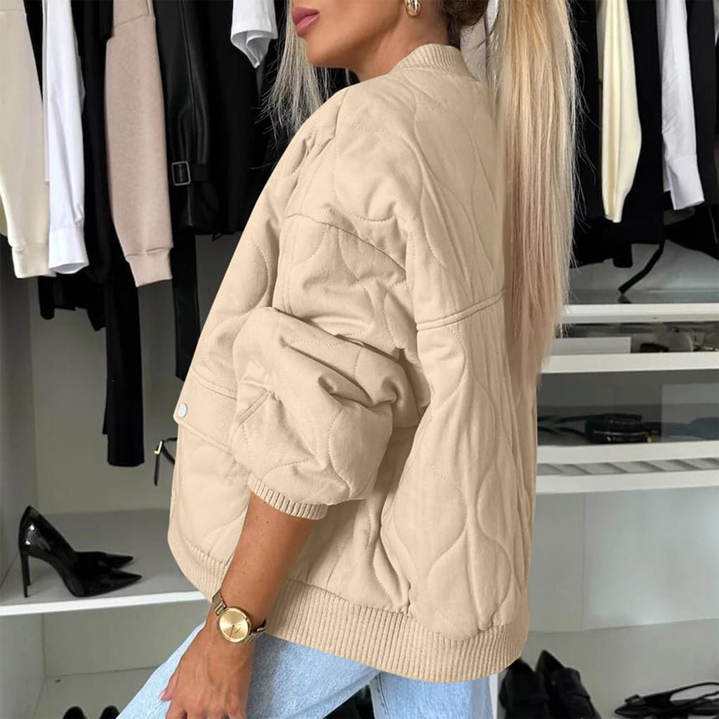 Dámská móda Ležérní podzimní a zimní jednobarevná bunda na zip Bavlněný kabát