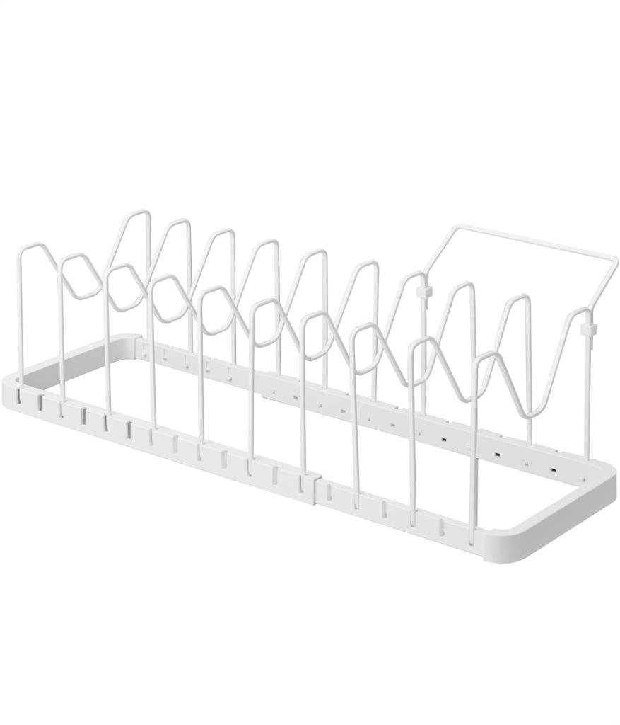 Yamazaki Tower Under-Sink Extendable Pot Lid & Frying Pan Stand, White, Approx. W45-82 X D20 X H17.5cm, Model 3840