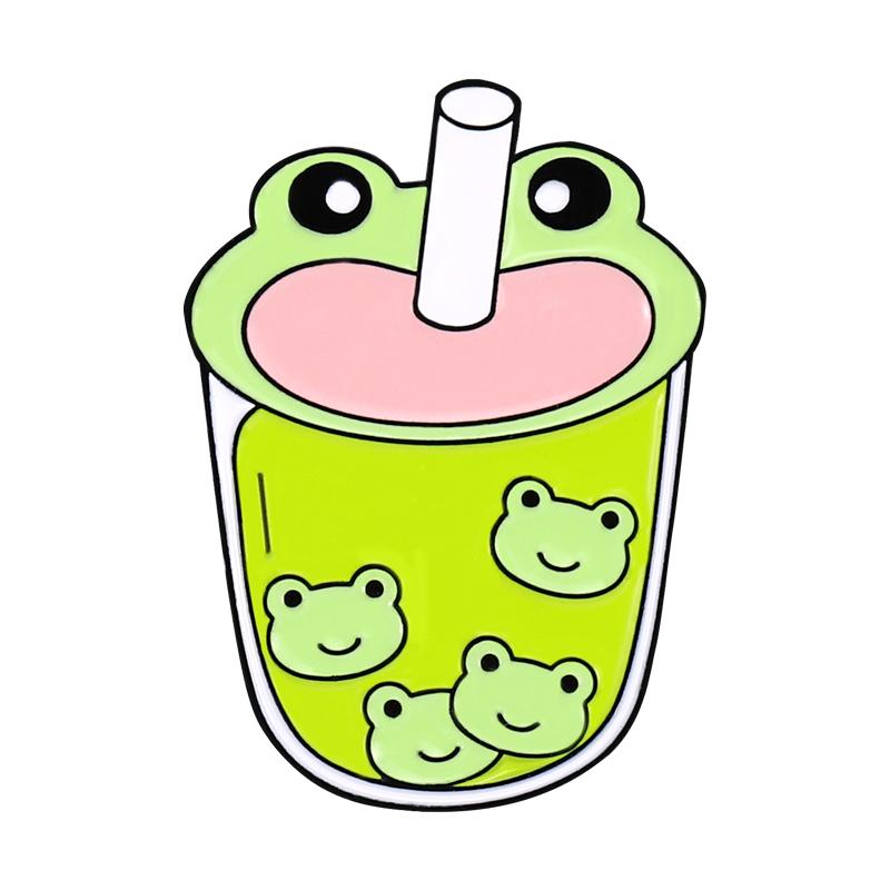 

Froggy Enamel Pins Custom Cute Frog Coffee Mug Milk Juice Can Brooches Lapel Badges Animal Jewelry Gift for Kids Friends