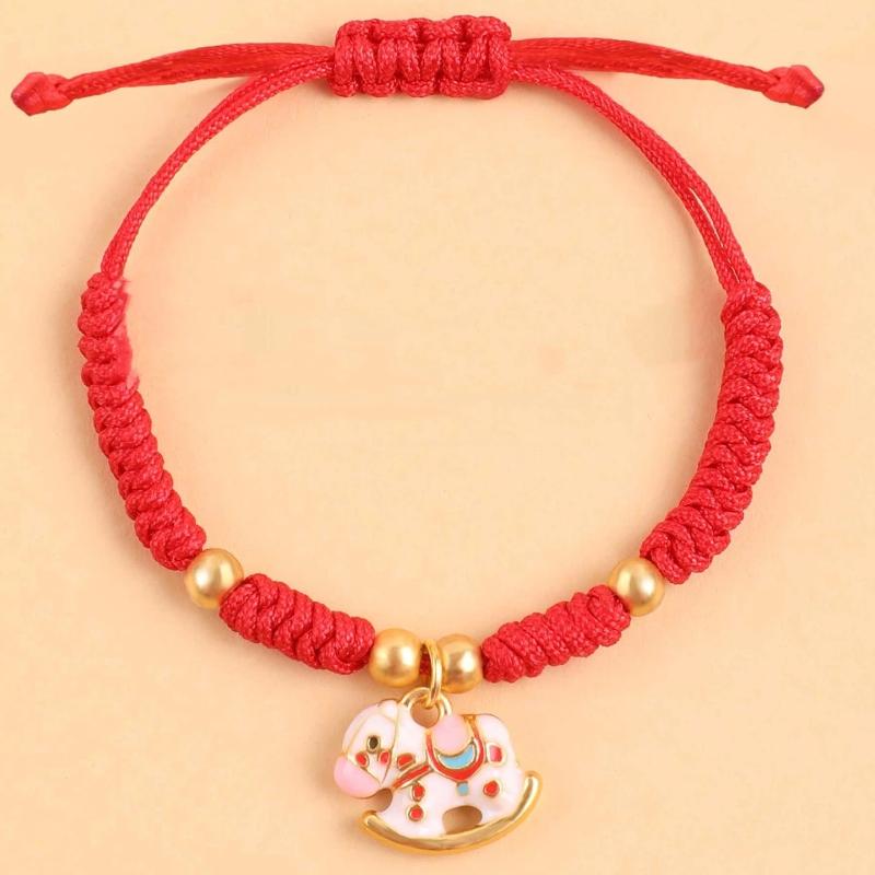 2026 New Year Zodiac Horse Lucky Braided Rope Bracelet Chinese Style Red Thread String Adjustable Bracelets Blessing Jewelry