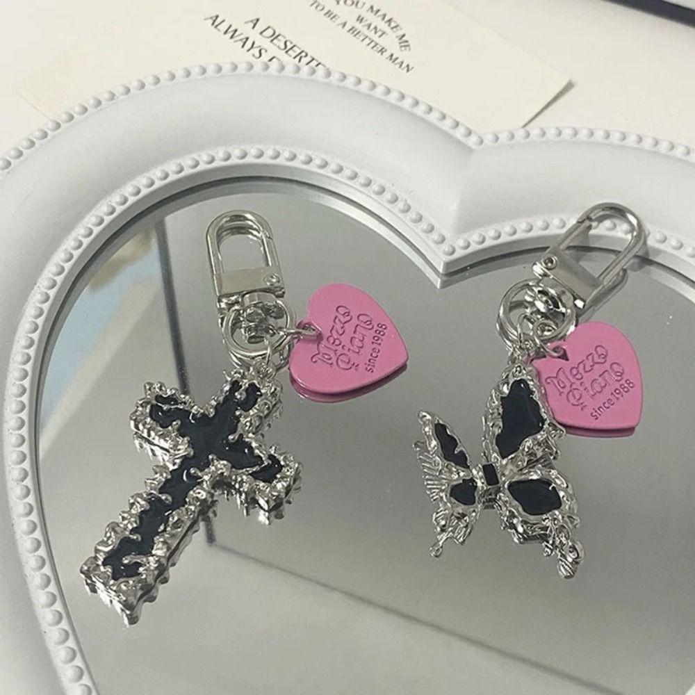Irregular Gothic Y2K Lava Thorn Keyring Heart Cross Love Keychain  Couple Gift