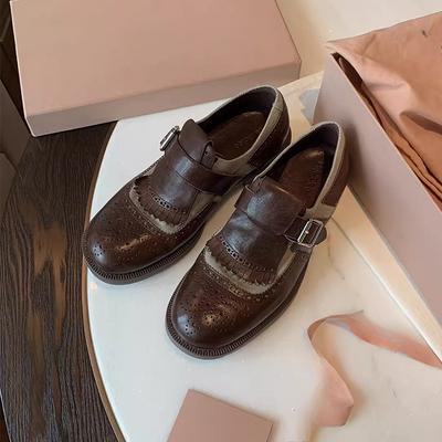 Heavy Work Horsehide Small Leather Shoes British Style Tassel Carved Baroque Leather