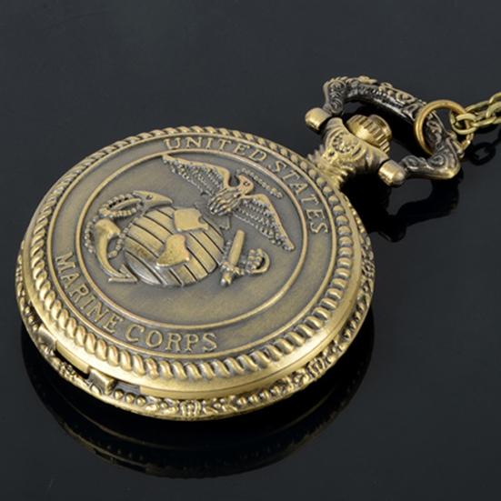 Men's United States Eagles Marine Corps Retro Style Bronze Quartz Pocket Watch