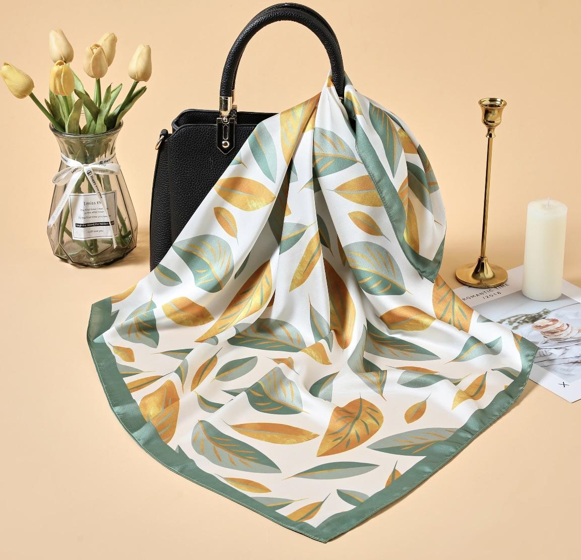 New simulated silk, silk scarf, spring women s 70cm square scarf, headscarf, scarf, tied bag, headband, printed silk scarf, small square scarf. 70