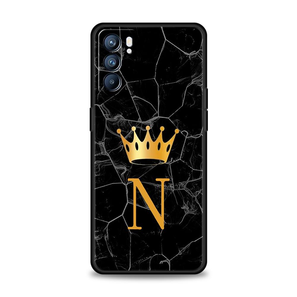 Phone Case For Oppo A54 A53 A52 A9 A15 A95 A17 A16 A76 A74 A57 A31 Find X6 X5 Reno8 Reno7 Reno6 Pro 5G Cover Crown Letter A To Z
