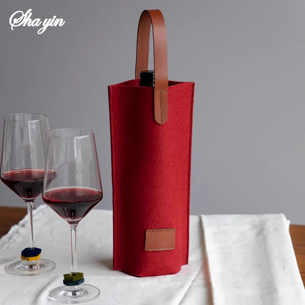1 Stück Isolierte Weintasche Filz Einzel Flaschenträger Gepolsterte Kühltasche für Weinliebhaber Hochzeits-Weihnachts- und Thanksgiving-Geschenktasche