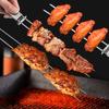 Heat Resistance Stainless Steel Double-Ended BBQ Fork Semi-automatic Design Reusable Barbecue Supply