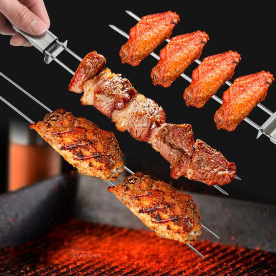 Heat Resistance Stainless Steel Double-Ended BBQ Fork Semi-automatic Design Reusable Barbecue Supply