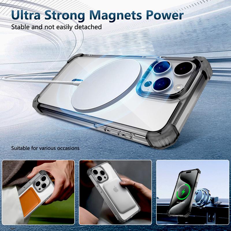Shockproof Armor Transparent Case For iPhone 17 16 15 14 13 12 Pro Max Plus 15Pro IPhone15 for Magsafe Mag Safe Charge Cover