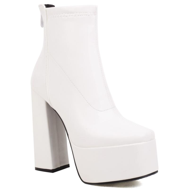 

Платформенные короткие ботинки Женская обувь Осень Зима Ботильоны для женщин Высокие каблуки Черные Красные Белые Вечерние Танцевальные туфли Большой размер 39 белый