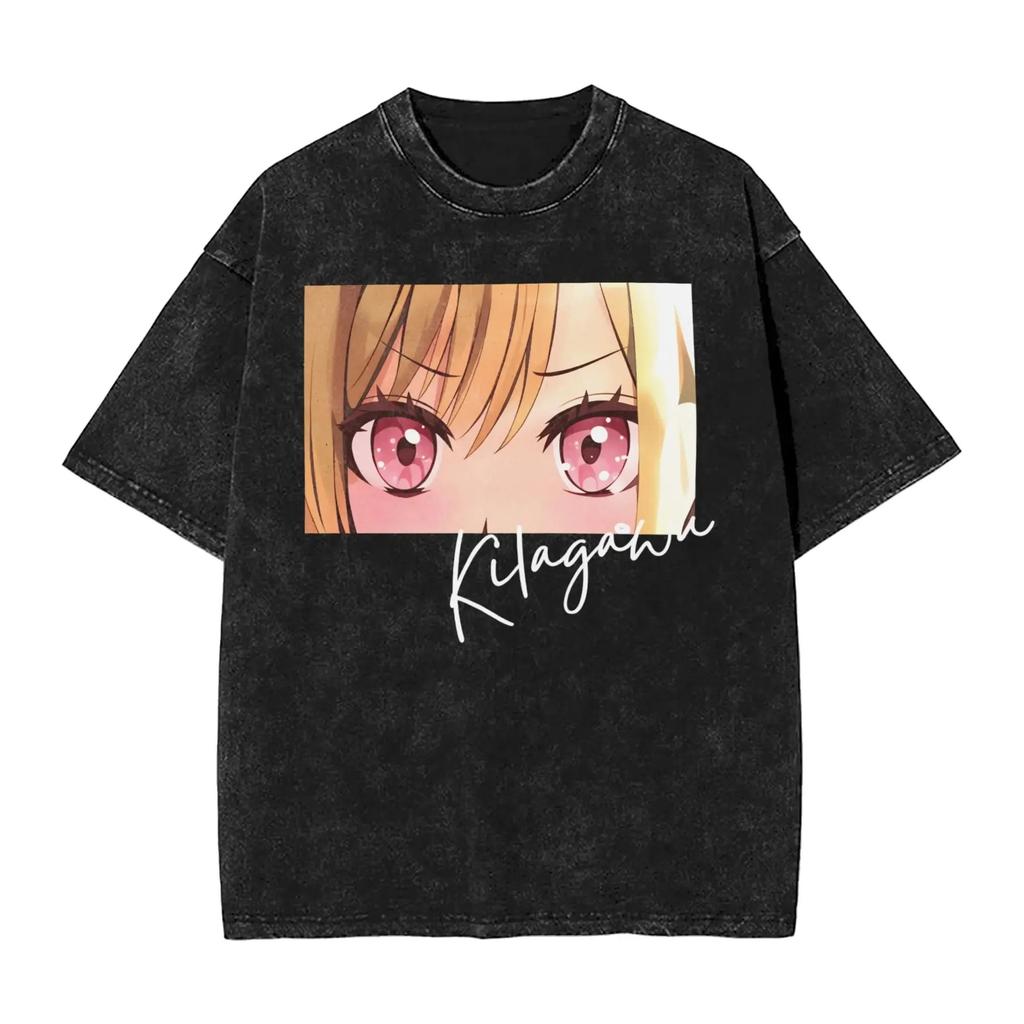 Anime Halloween Witch Girl "HALLOWEEN" Graphic Vintage Acid Washed Oversized Streetwear Y2K Manga T-Shirt Top for Anime Lovers Halloween Fans