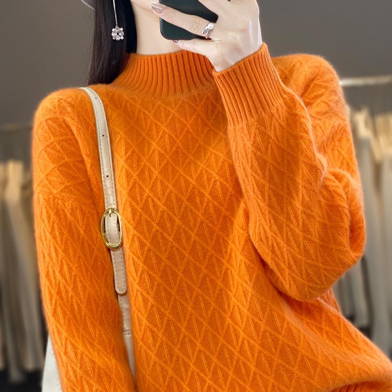 Women's Thick Knit Half-High Collar Sweater - 2024 New Autumn/Winter Collection, Versatile and Loose Fit Wool Sweater