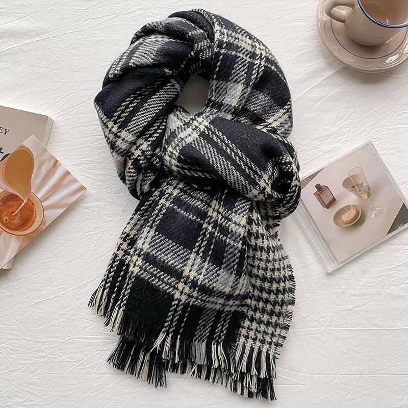 Retro red plaid scarf women's winter atmosphere versatile high school style new shawl