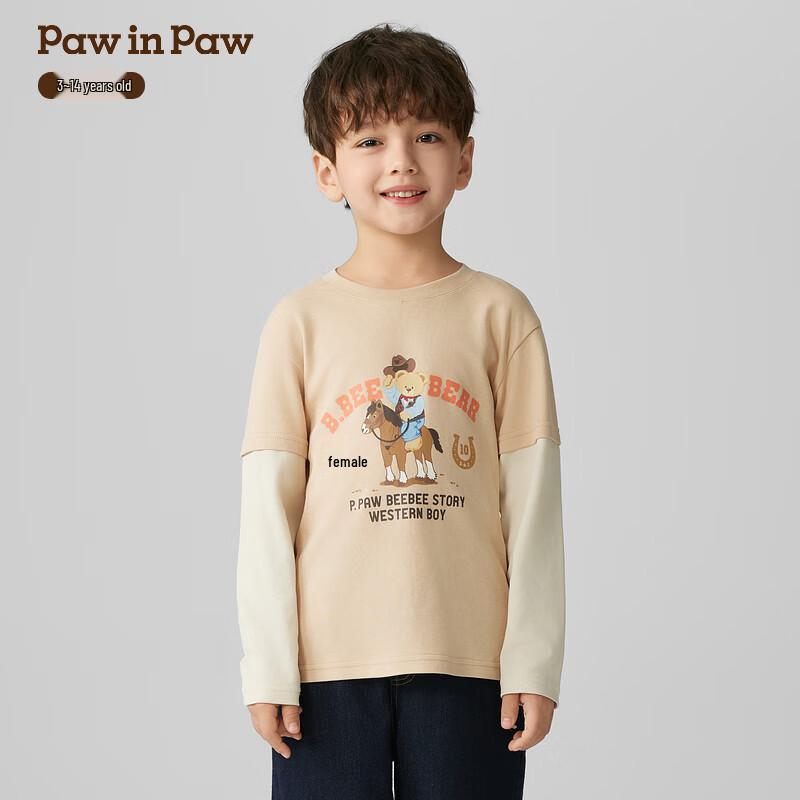 PawinPaw Boys  Cartoon Bear Faux Two-Piece Long Sleeve T-Shirt 120