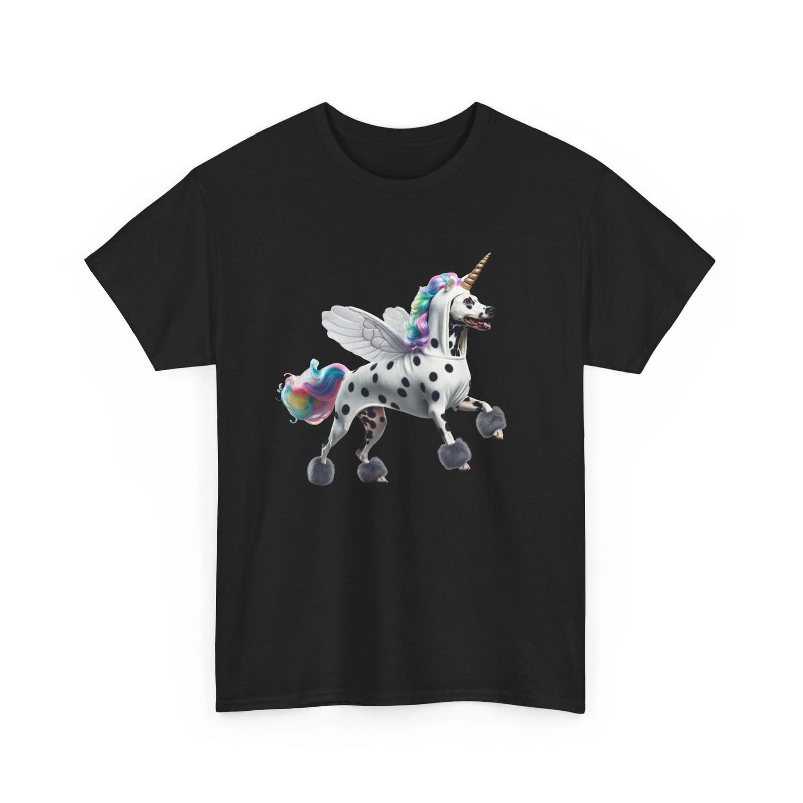 Unisex Adult T Shirt Dalmatian in Unicorn Costume Funny Happy Dog Lover Tee Fun S