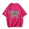 grey cotton short-sleeved t-shirt women's summer new small butterfly print ins design sense niche loose top