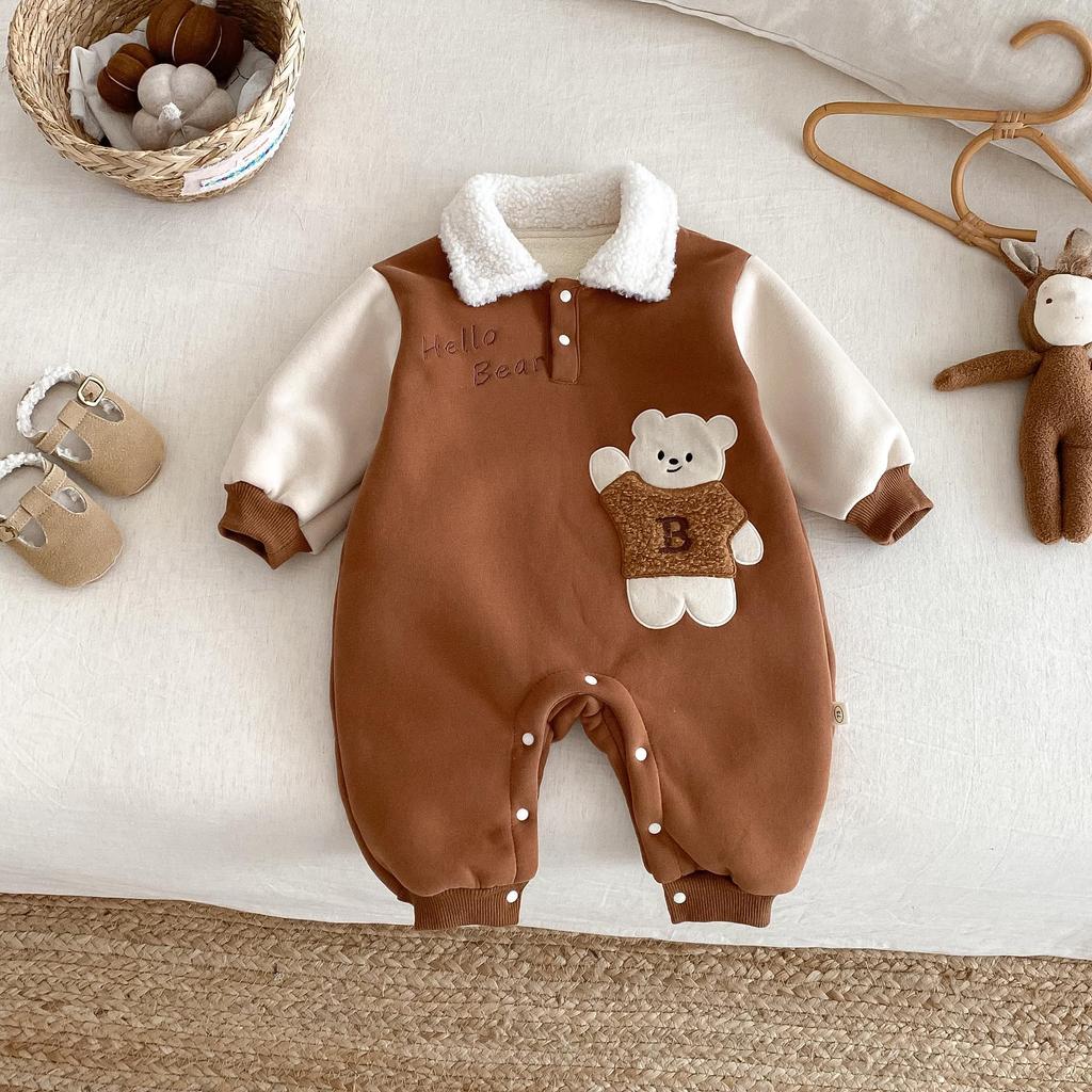 Winter Fleece Baby Bear Onesie for Infants (0-2 Years) - Korean Cartoon Romper