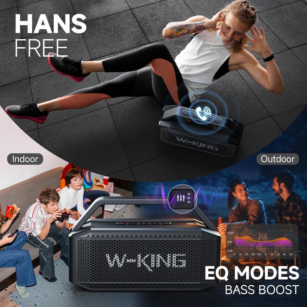 Bluetooth 60W 100W Portable Wireless Bluetooth Speaker with Deep IPX6 Waterproof Outdoor Wireless Bluetooth True Wireless 40 Hours Power W-KING