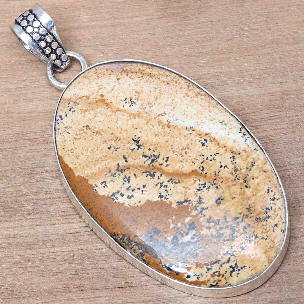 Pendant Picture Jasper Gemstone Handicraft Valentine'Day Silver Jewelry 2.25"