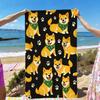 1PC Cute Shiba Inu Soft Beach Towel, Cartoon Paw Print Pattern, Perfect Christmas Gift for Friends Outdoor Holiday Use