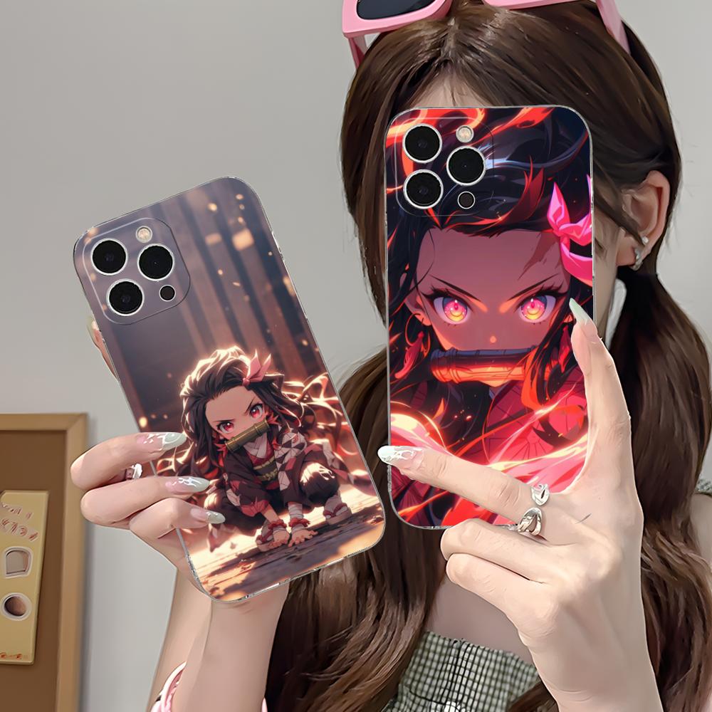 Demon Slayer Anime Nezuko Phone Case for iPhone 16 15 14 13 12 11 X XR XS 8 6 Pro Max Plus Mini Clear Colour Protective Luxury