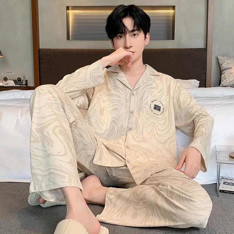 Autumn Cardigan Man Pajamas Cotton Fashion Sleepwear for Men Leisure Casual Nightwear Pijamas Set pyjama homme Dropship