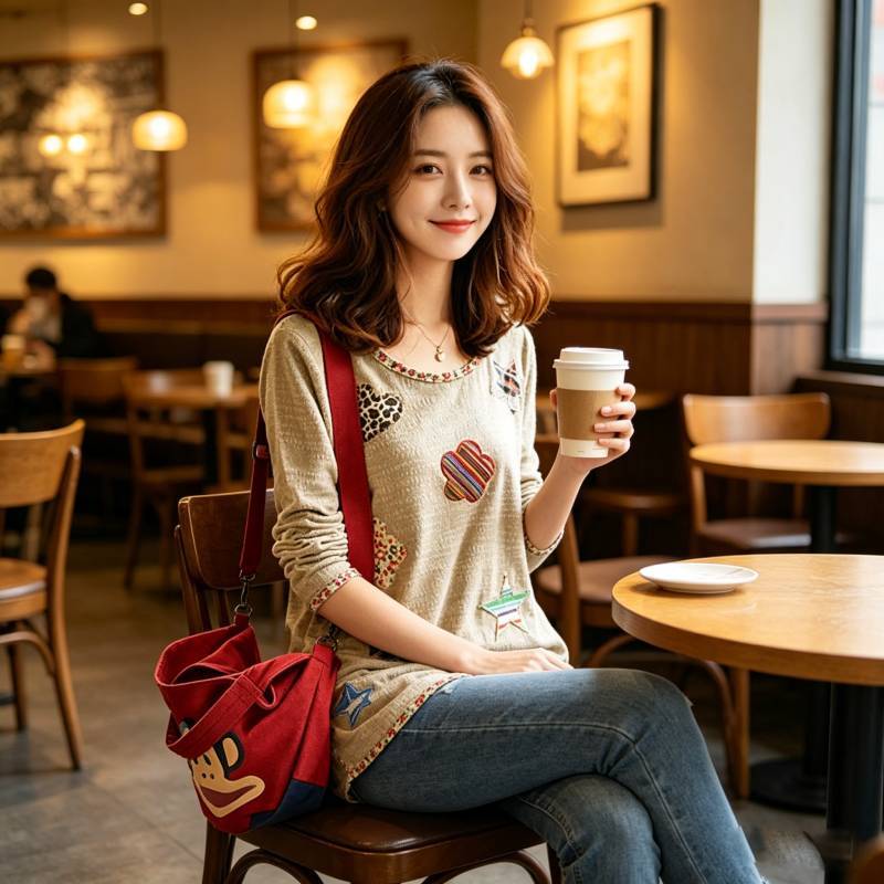 T-shirt da donna a maniche lunghe con scollo rotondo e fantasia floreale, abbigliamento casual per la primavera e l'autunno