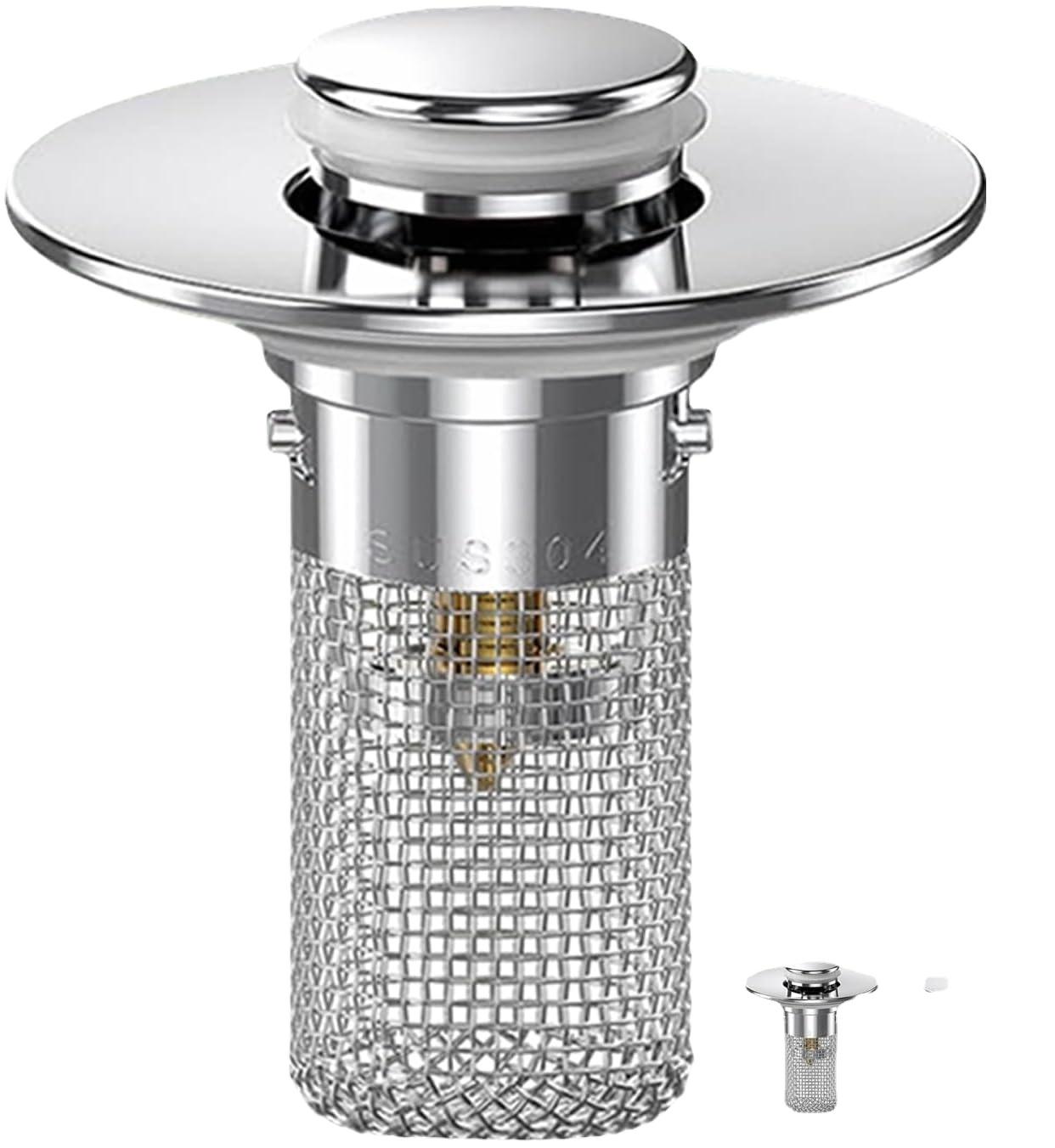 Stainless Steel Water Filter Element Lift-Up Colander & Strainer (Silver,S)