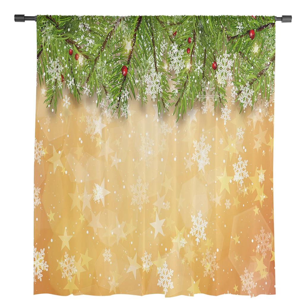 Christmas Snowflake Background Tulle Window Curtains Living Room Organza Sheer Voile Curtain Bedroom Kitchen Home Decor Drape
