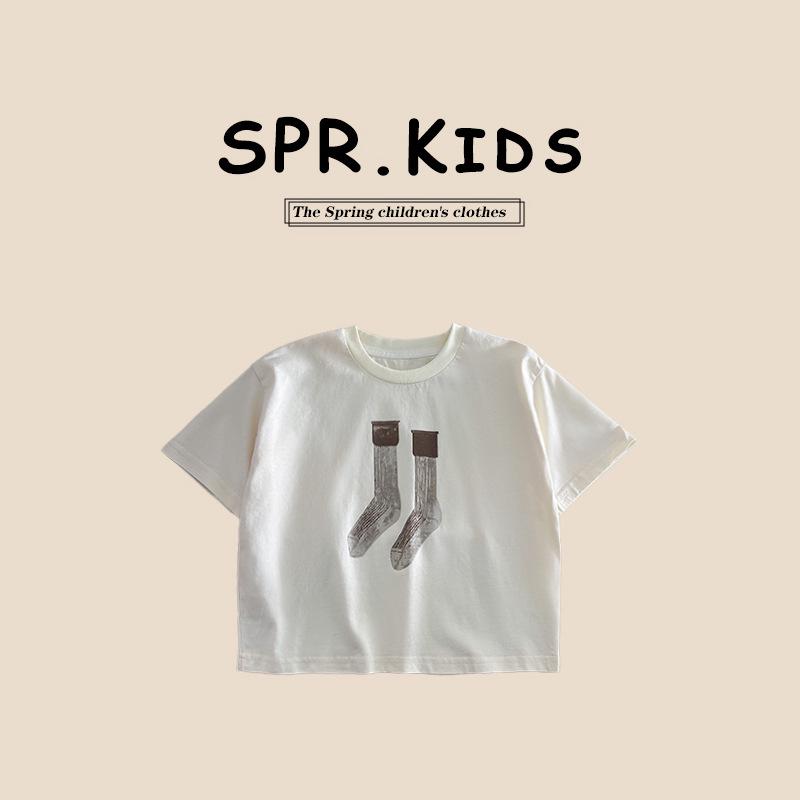 

2025 Summer Boys Fun Print Cotton Crew Neck T-Shirt 100 cm абрикосовый