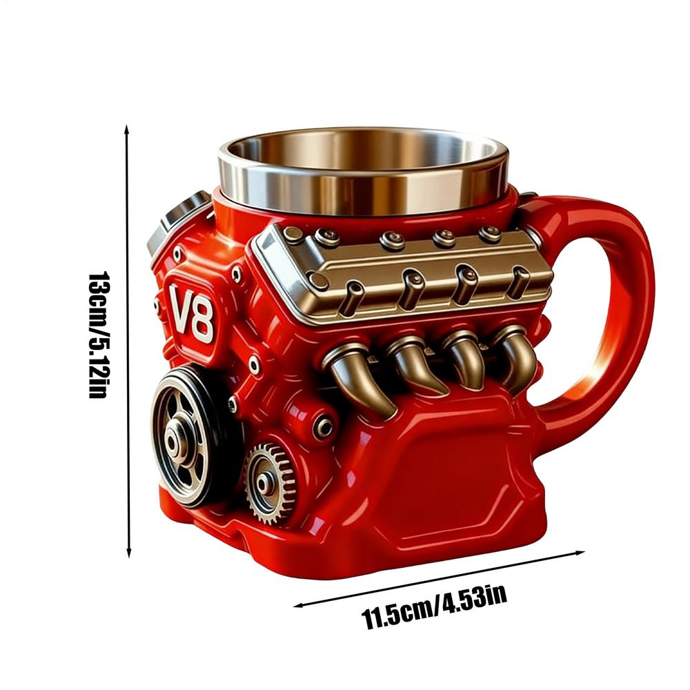 

V8 Engine Shape Insulation Water Mug Coffee Travel Mug Mechanical Cup Stainless Steel Engine Travel Mugs For Men Car Enthusiast 300ml