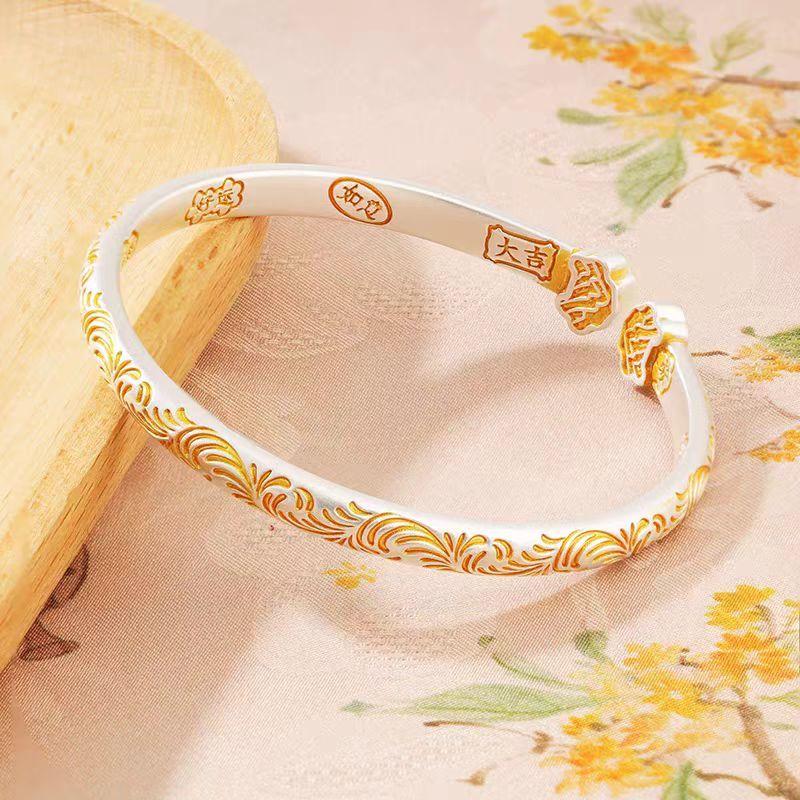 Ruyi Qianli Jiangshan Tang grass pattern auspicious bracelet women's retro new Chinese enamel color gold bracelet mother gift