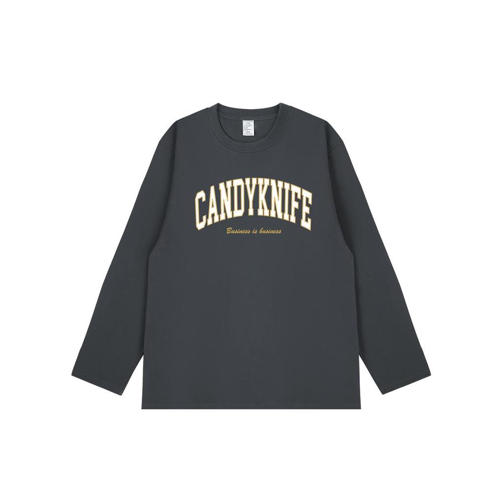 2024 Hong Kong Style Unisex Retro Letter Print Long-Sleeve Cotton T-Shirt