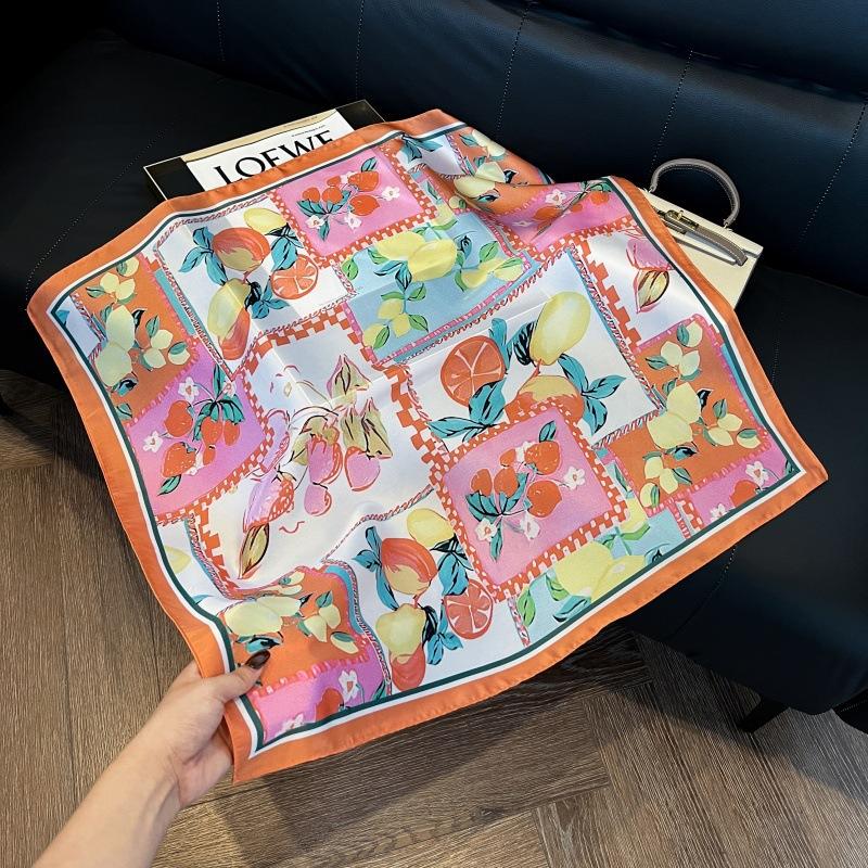 Silk scarf women's spring and autumn decoration versatile ins simple style striped square scarf streamer simulation silk fashion scarf scarf scarf